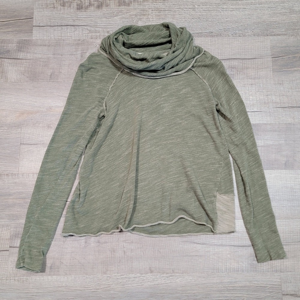 Free People FP Beach One Size Cowl Neck Woven Cotton Green Tunic Top Long Sleeve